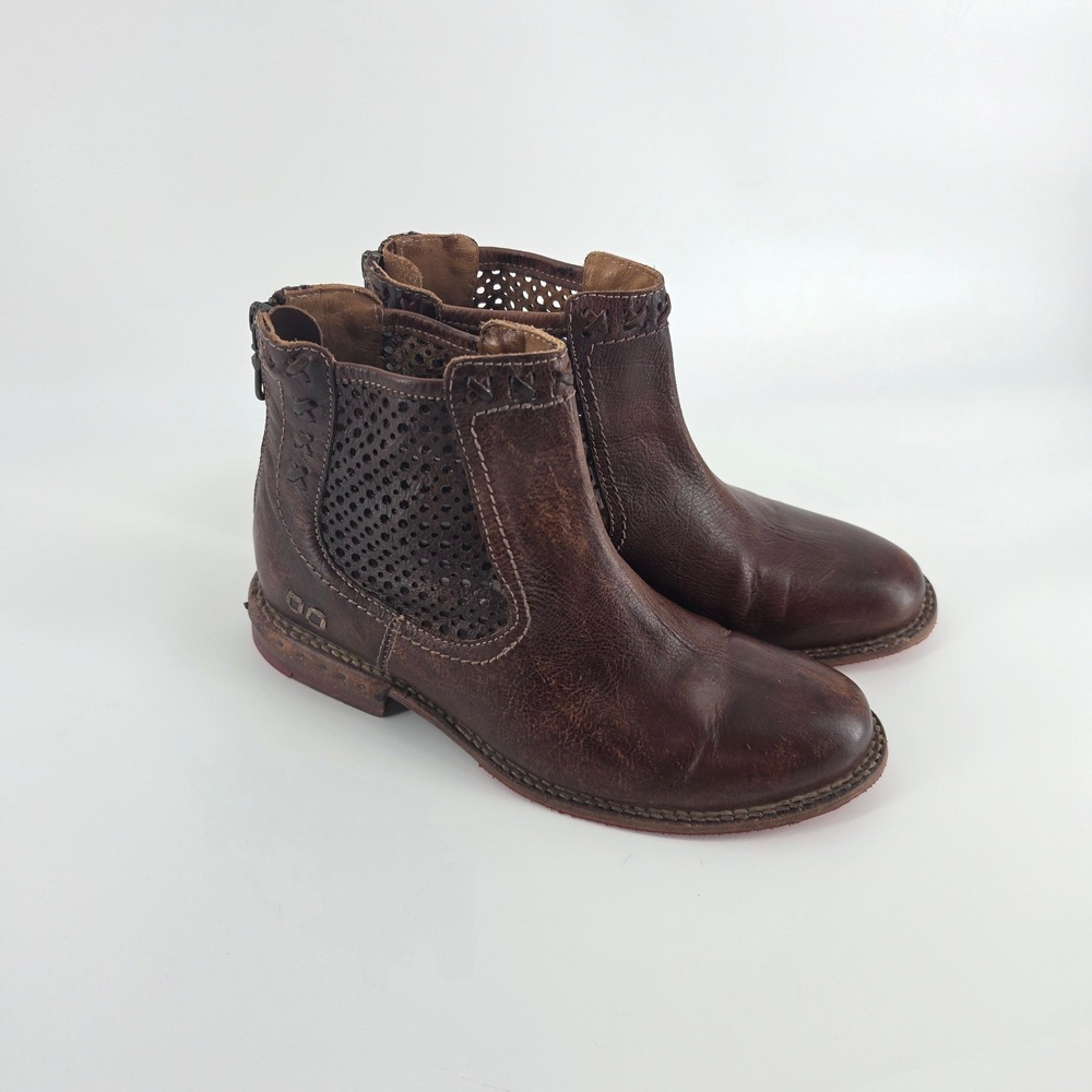 Bed Stu Baylene Ankle Boots Womens 8 Brown Perforated Leather Zip Boho Rustic